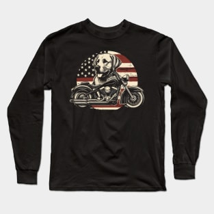 Lab Dad USA Flag Labrador dad Fathers Day Motorcycle lover 4th of July Long Sleeve T-Shirt